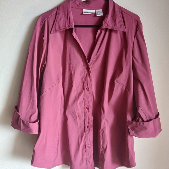 Millenium Women's Size 20 Button Up Pink 3/4 Sleeves Top - Picture 2 of 10